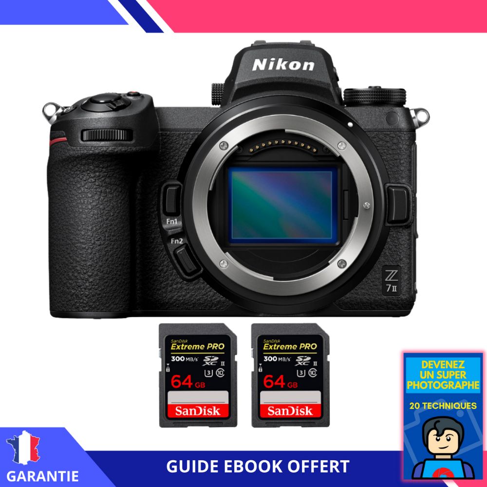 Nikon Z7 II Nu + 2 SanDisk 64GB Extreme PRO UHS-II SDXC 300MB/s Memory Cards + Ebook 'Become a Super Photographer'
