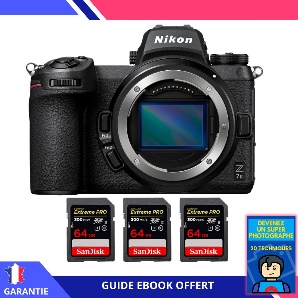 Nikon Z7 II Nu + 3 SanDisk 64GB Extreme PRO UHS-II SDXC 300MB/s + Ebook 'Devenez Un Super Photographe'