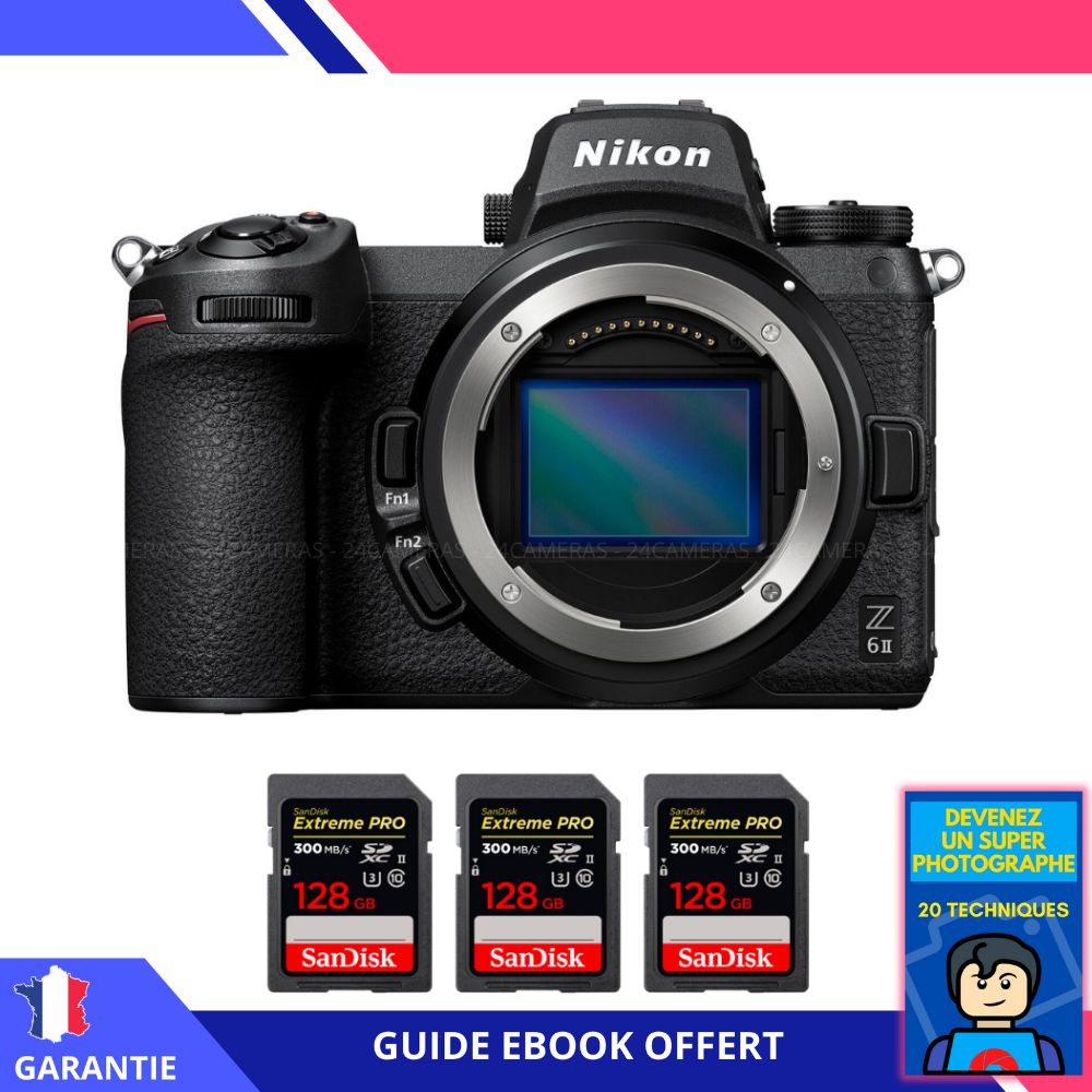 Nikon Z6 II Nu + 3 SanDisk 128GB Extreme PRO UHS-II SDXC 300MB/s Card Bundle + Ebook 'Become a Super Photographer'