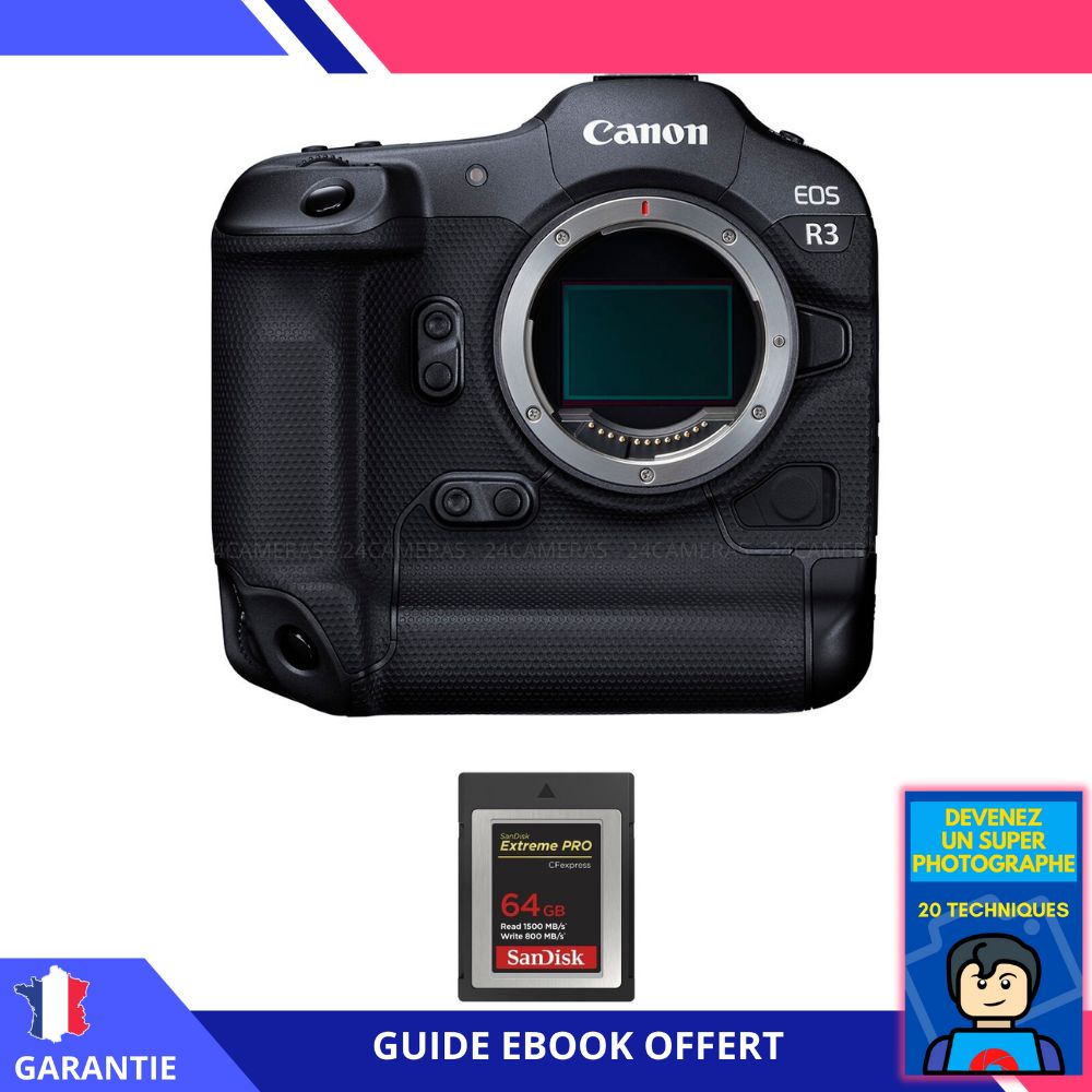 Canon EOS R3 nu + 1 carte SanDisk 64 Go Extreme PRO CFexpress Type B + ebook 'Devenez un Super Photographe'