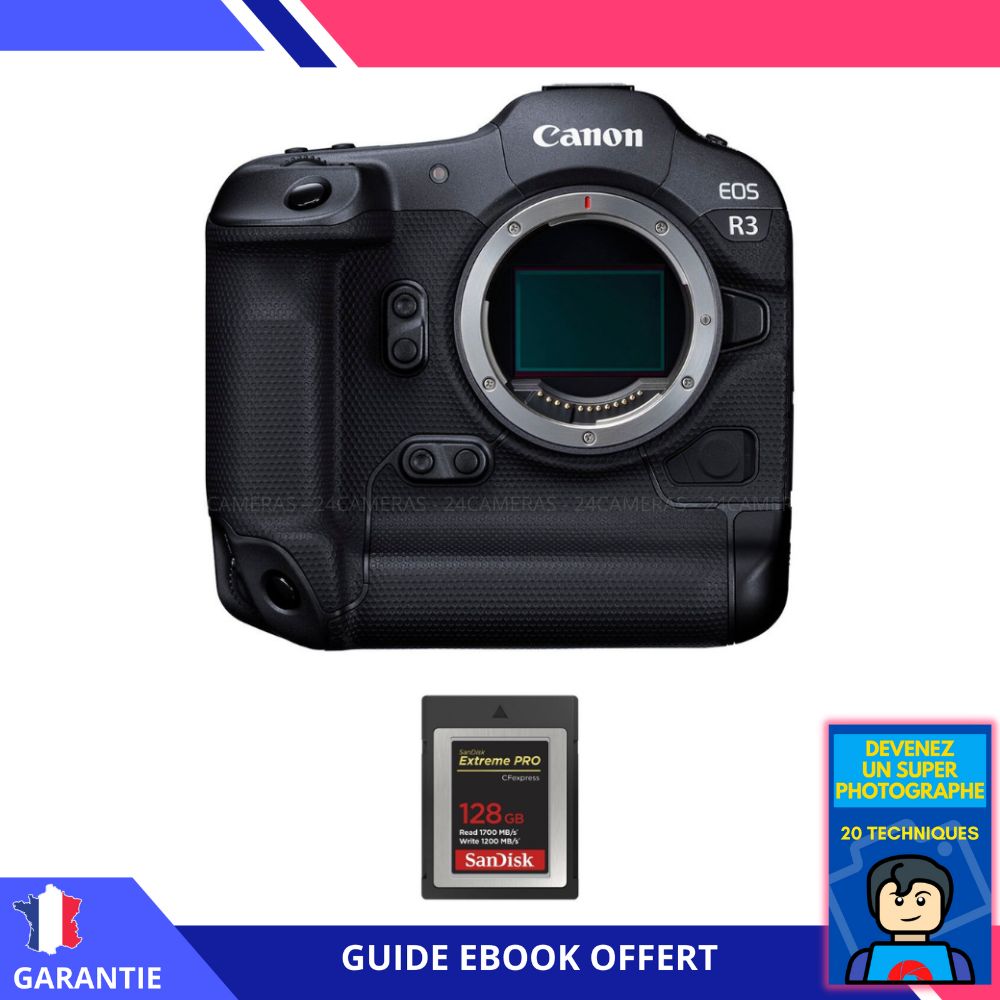 Canon EOS R3 nu + 1 SanDisk 128 Go Extreme PRO CFexpress Type B + Ebook 'Devenez un Super Photographe'