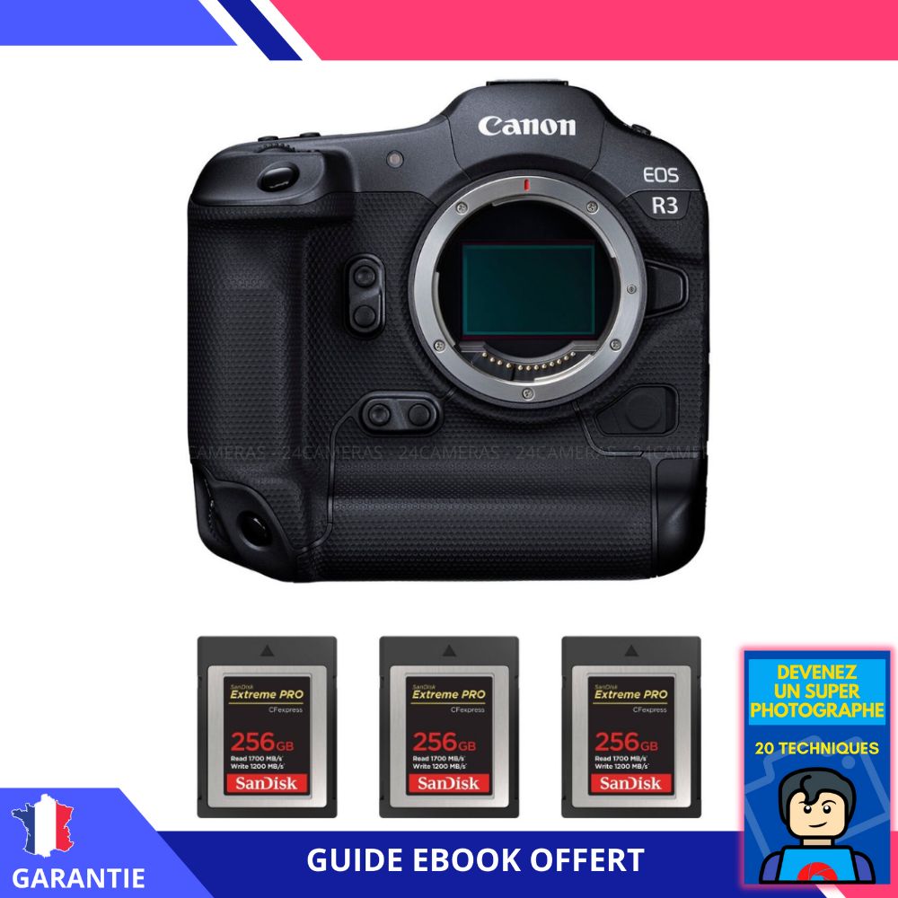 Canon EOS R3 Nu + 3 Tarjetas SanDisk 256GB Extreme PRO CFexpress Tipo B + Ebook 'Conviértete en un Fotógrafo Extraordinario'
