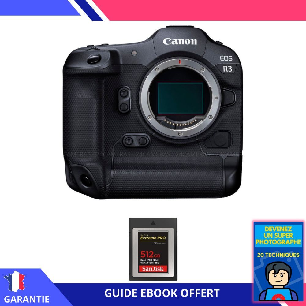 Canon EOS R3 Nu + 1 x Carte Sandisk 512 Go Extreme PRO CFexpress Type B + Ebook 'Devenez un Super Photographe'