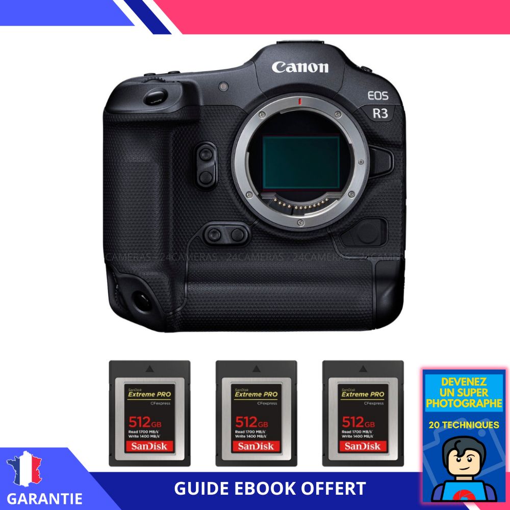 Canon EOS R3 Nu + 3x 512GB SanDisk Extreme PRO CFexpress Tipo B + Ebook: Conviértase en un fotógrafo excepcional
