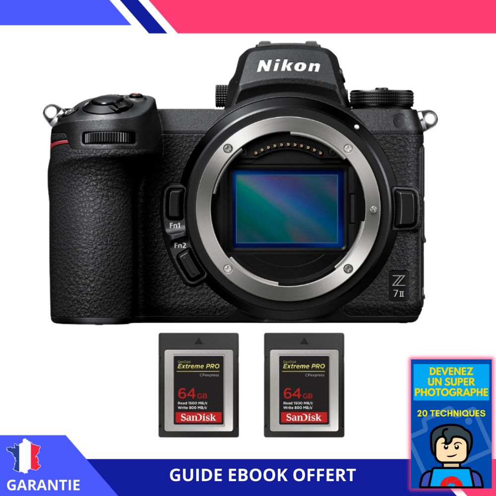 Nikon Z7 II Nu + 2 SanDisk 64GB Extreme PRO CFexpress Type B + Ebook 'Devenez Un Super Photographe'