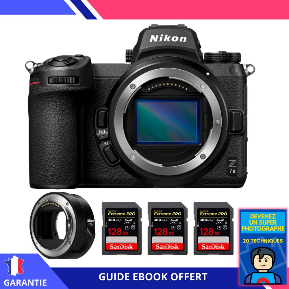 Nikon Z7 II + Adaptador Nikon FTZ II + 3x Tarjetas de memoria SanDisk 128GB Extreme PRO UHS-II SDXC 300 MB/s + Ebook 'Conviértase en un fotógrafo excepcional'