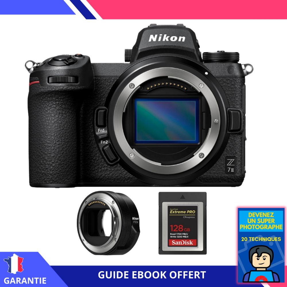 Kit de cámara Nikon Z7 II con adaptador FTZ II, tarjeta SanDisk 128 GB Extreme PRO CFexpress Tipo B y ebook: Conviértase en un fotógrafo excepcional