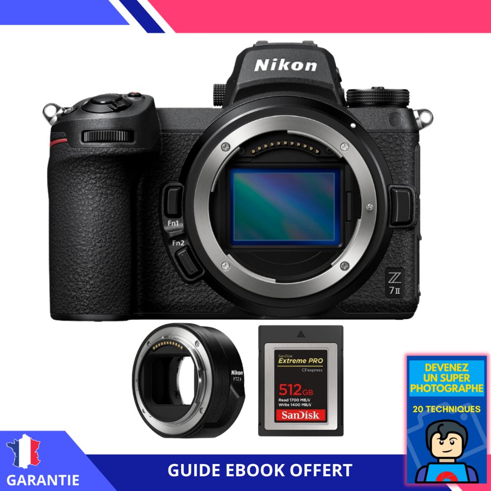 Nikon Z7 II Appareil Photo Hybride avec Adaptateur FTZ II, Carte SanDisk Extreme PRO 512 Go Type B CFexpress et Ebook 'Devenez un Photographe Extraordinaire'