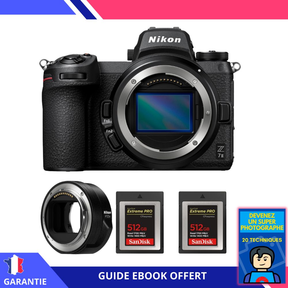 Kit de cámara Nikon Z7 II con adaptador FTZ II, 2 tarjetas SanDisk 512GB Extreme PRO CFexpress Tipo B + ebook 'Conviértete en un fotógrafo experto'