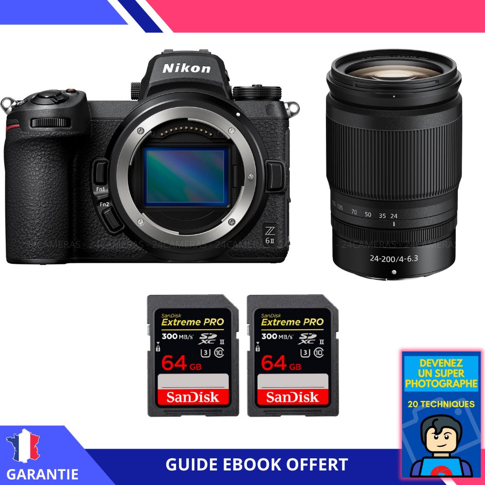 Nikon Z6 II Mirrorless Camera Kit with Z 24-200mm f/4-6.3 VR and 2 SanDisk 64GB Extreme PRO UHS-II SDXC Cards