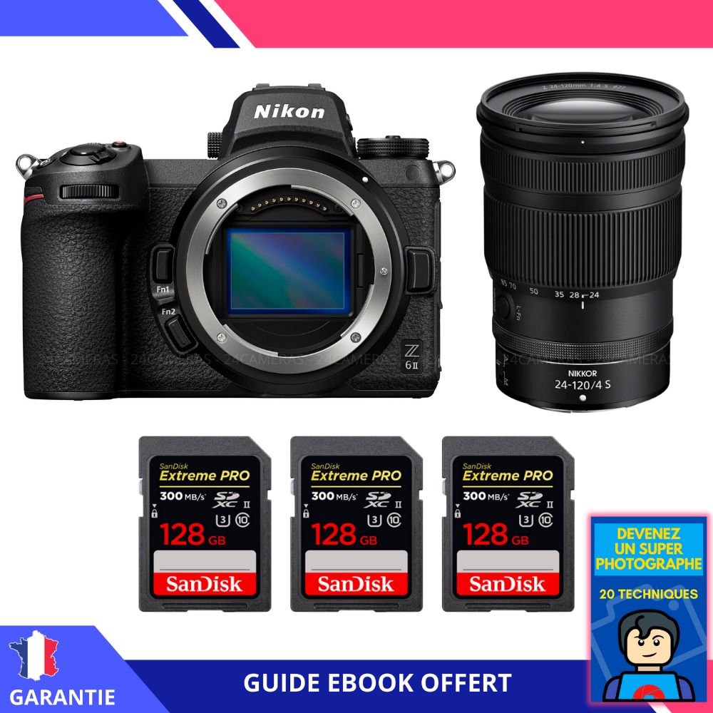 Nikon Z6 II Mirrorless Camera + Z 24-120mm f/4 S Lens + 3 SanDisk 128GB Extreme PRO UHS-II SDXC Cards + Ebook: Become a Super Photographer