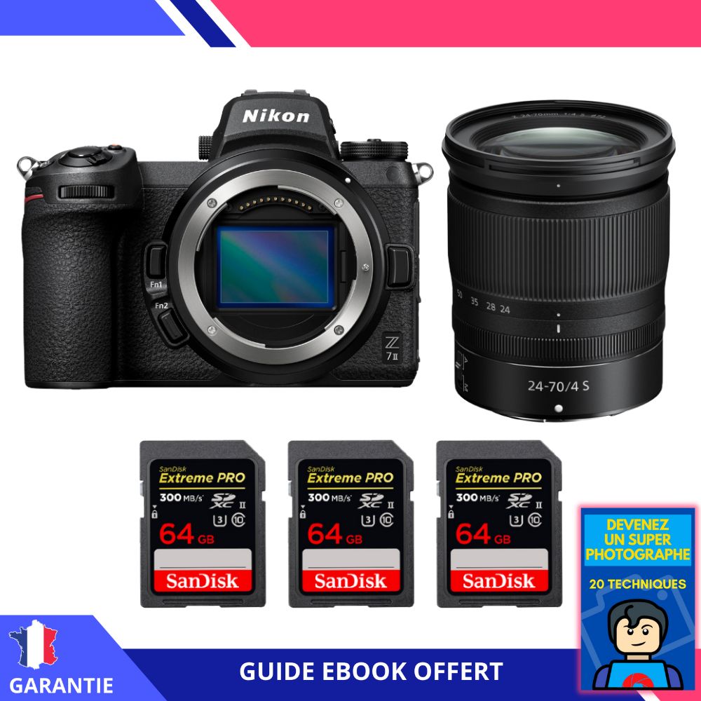 Nikon Z7 II + Z 24-70mm f/4 S Lens + 3 SanDisk 64GB Extreme PRO UHS-II SDXC Cards + 'Become a Super Photographer' Ebook
