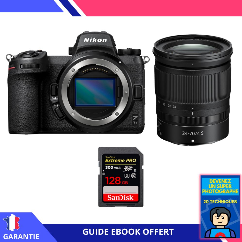 Nikon Z7 II Mirrorless Camera + Z 24-70mm f/4 S Lens + 128GB SanDisk Extreme PRO UHS-II SDXC Card + 'Become a Super Photographer' Ebook