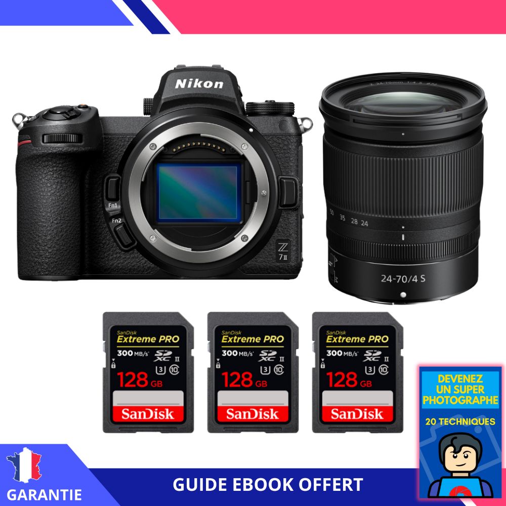 Nikon Z7 II + Z 24-70mm f/4 S + 3 SanDisk 128GB Extreme PRO UHS-II SDXC 300MB/s Memory Cards + Ebook 'Become a Super Photographer'