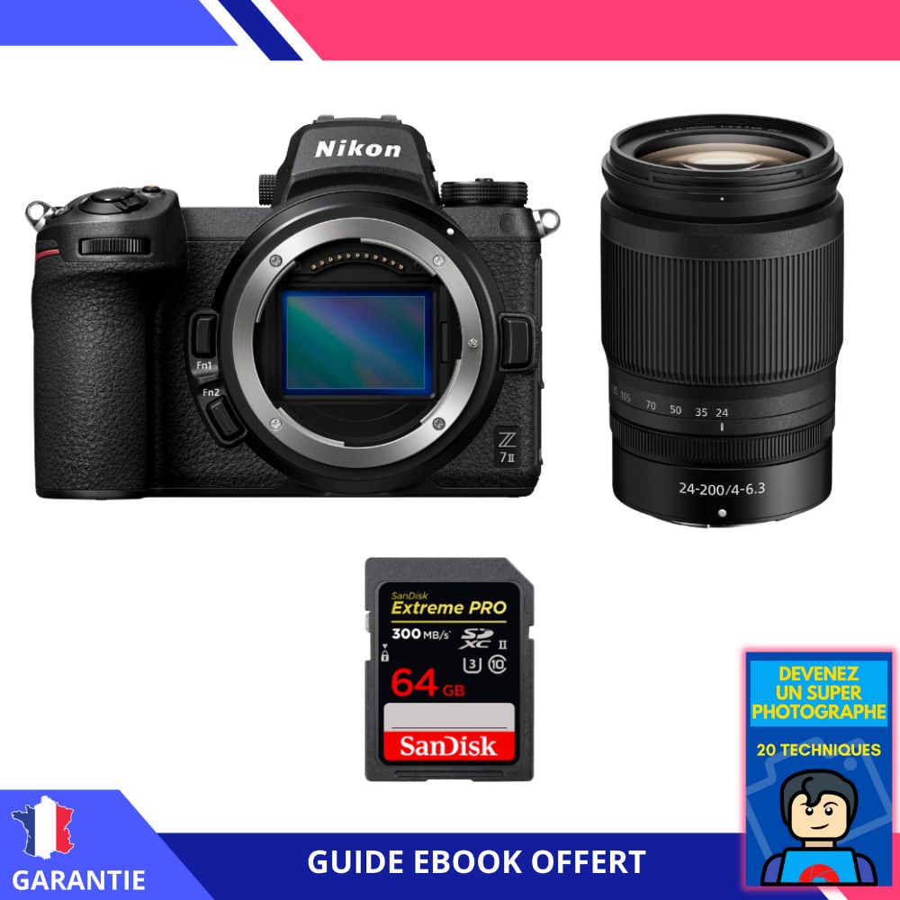 Nikon Z7 II Mirrorless Camera + Z 24-200mm f/4-6.3 VR Lens + 1 SanDisk 64GB Extreme PRO UHS-II SDXC Card + Ebook 'Become a Super Photographer'