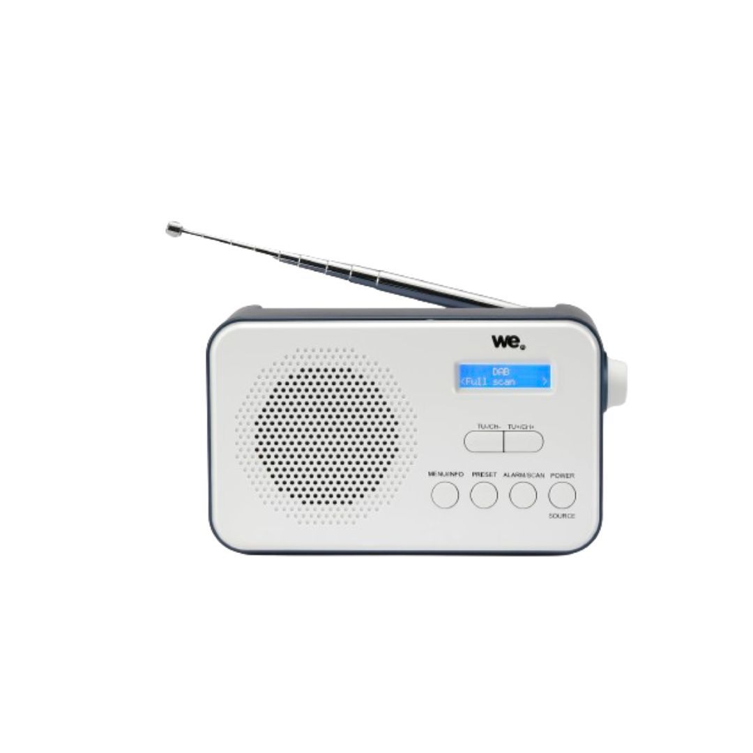 Radio portátil WE DAB+/DAB/FM, Despertador doble, Pantalla LCD, Batería recargable de 2000 mAh, Brillo ajustable, Antena telescópica, 2W RMS, Azul