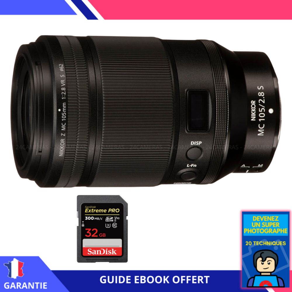 Nikon Z MC 105mm f/2.8 VR S Macro + 1 SanDisk 32GB UHS-II 300 MB/s + Ebook 'Devenez Un Super Photographe' - Nikon Hybrid Lens