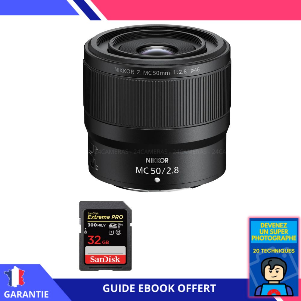 Nikon Z MC 50mm f/2.8 Macro + 1 SanDisk 32GB UHS-II 300 MB/s + Ebook 'Devenez Un Super Photographe' - Nikon Z Lens for Hybrid Camera
