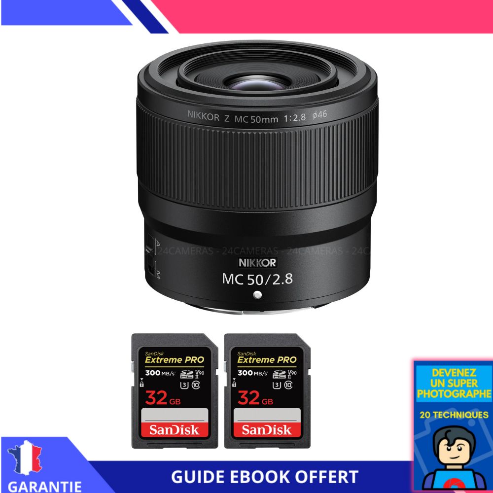 Nikon Z MC 50mm f/2.8 Macro + 2 SanDisk 32GB UHS-II 300MB/s + Ebook 'Devenez Un Super Photographe'