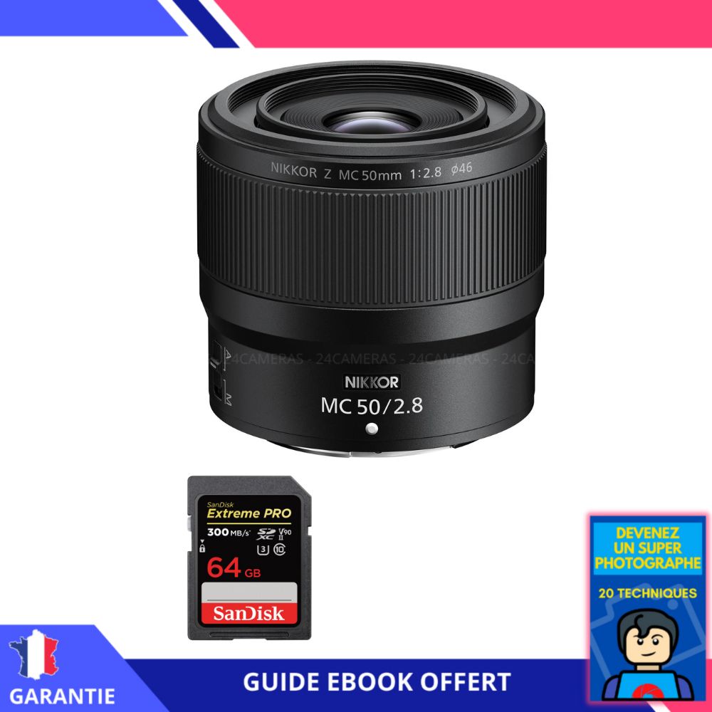 Nikon Z MC 50mm f/2.8 Macro + 1 SanDisk 64GB UHS-II 300MB/s + Ebook 'Devenez Un Super Photographe' - Nikon Hybrid Camera Lens