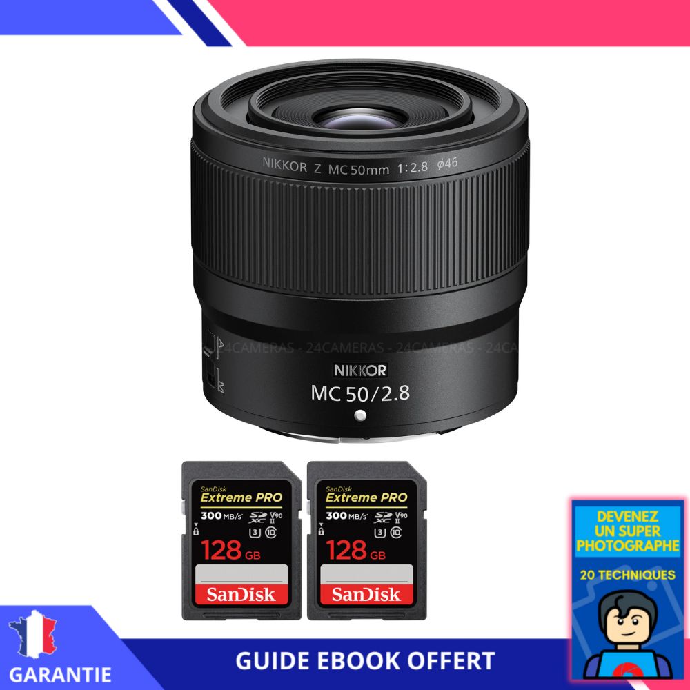 Nikon Z MC 50mm f/2.8 Macro + 2 SanDisk 128GB UHS-II 300MB/s + Ebook 'Devenez Un Super Photographe' - Nikon Hybrid Lens