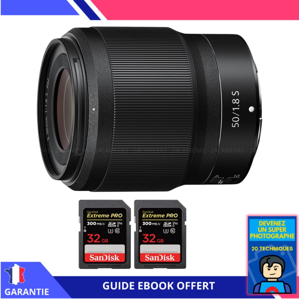 Nikon Z 50mm f/1.8 S Lens + 2x 32GB SanDisk UHS-II Cards + 'Become a Super Photographer' Ebook - Nikon Hybrid Camera Lens