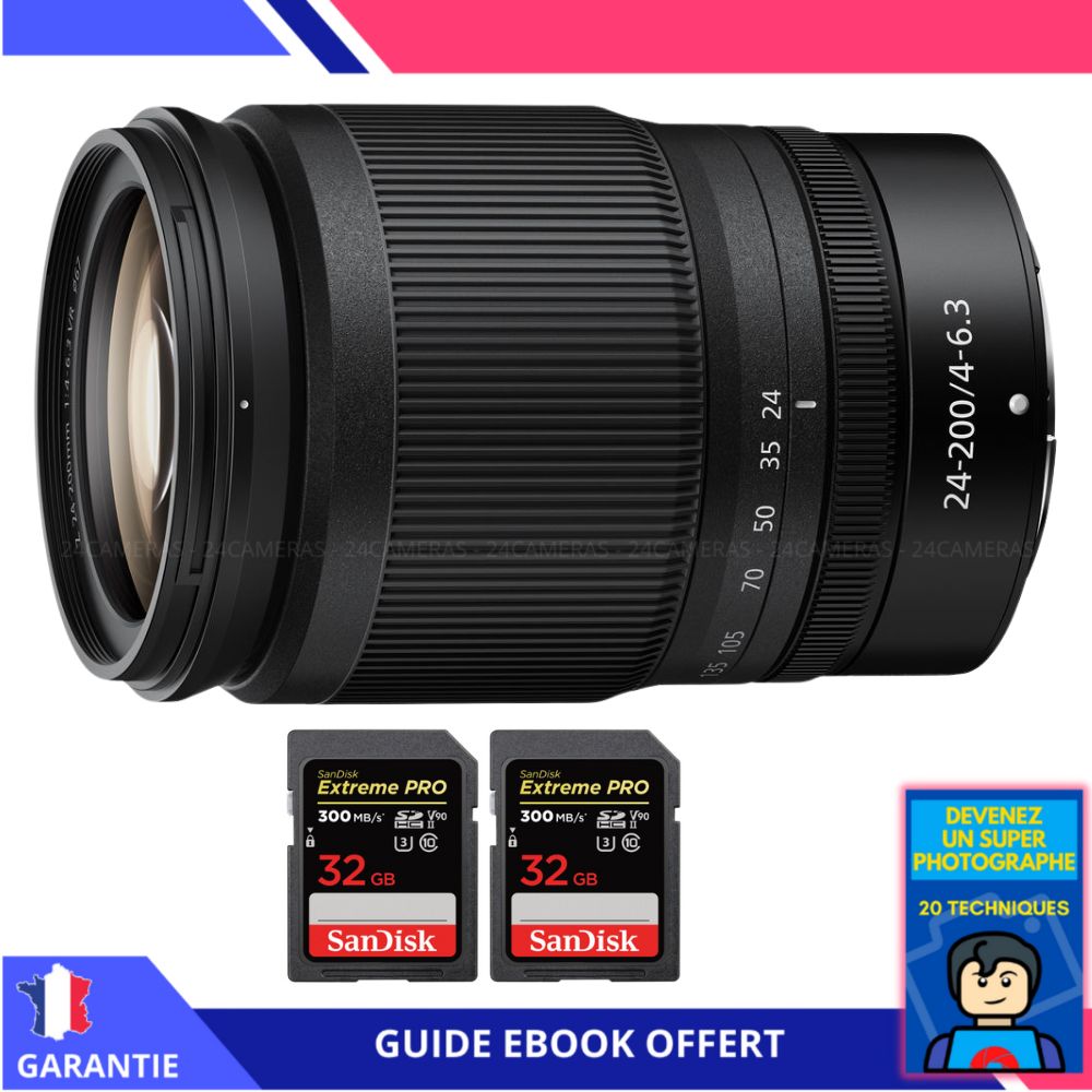 Nikon Z 24-200mm f/4-6.3 VR Lens + 2 SanDisk 32GB UHS-II Cards + 'Become a Super Photographer' Ebook - Nikon Hybrid Camera Lens