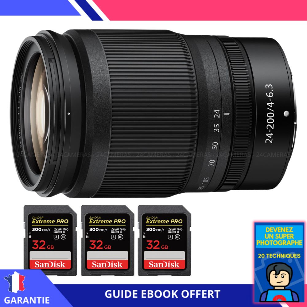 Nikon Z 24-200mm f/4-6.3 VR Lens + 3 SanDisk 32GB UHS-II Cards + 'Become a Super Photographer' Ebook - Nikon Z Lens for Hybrid Cameras