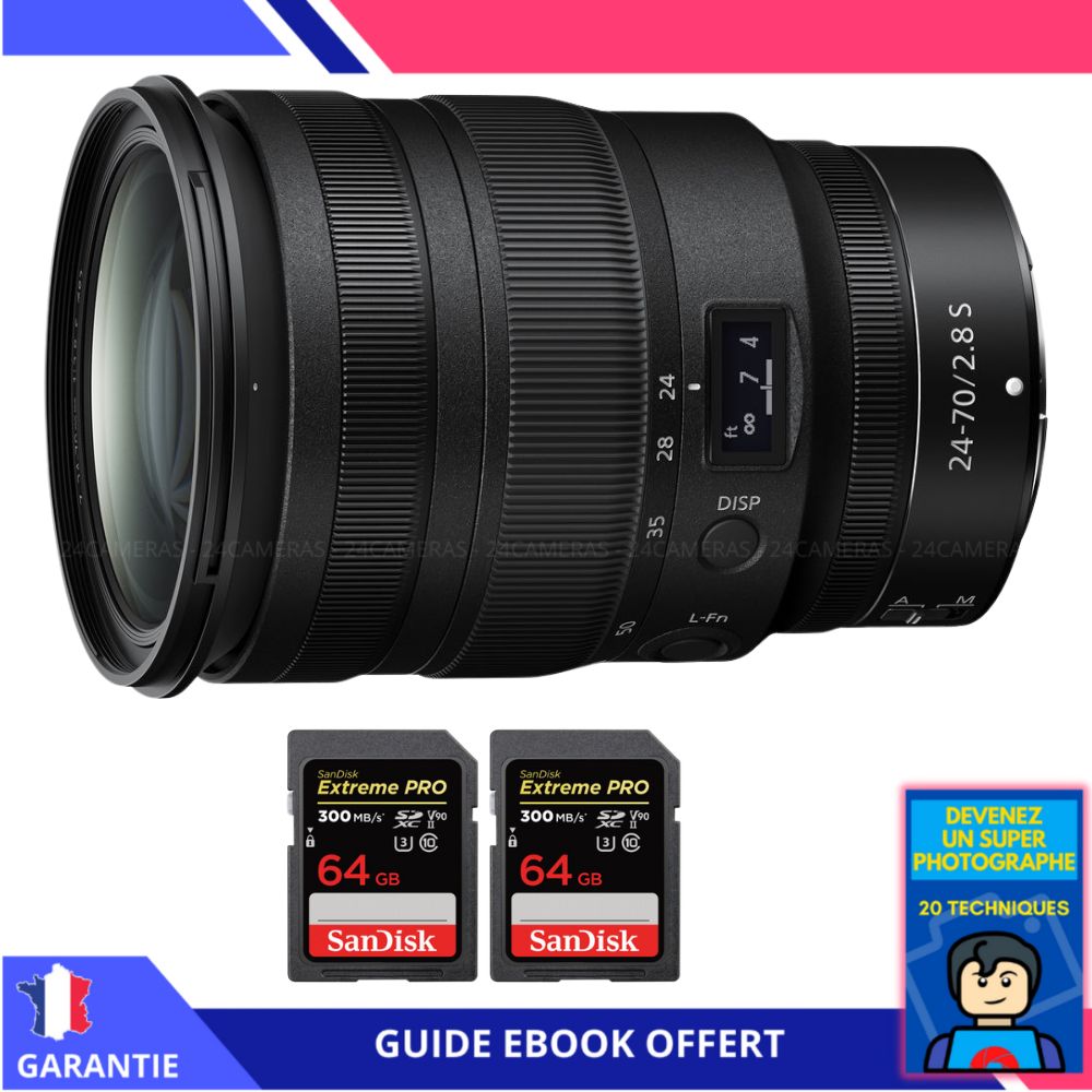 Nikon Z 24-70mm f/2.8 S Lens + 2x 64GB SanDisk UHS-II Cards + 'Become a Super Photographer' Ebook - Nikon Hybrid Camera Lens