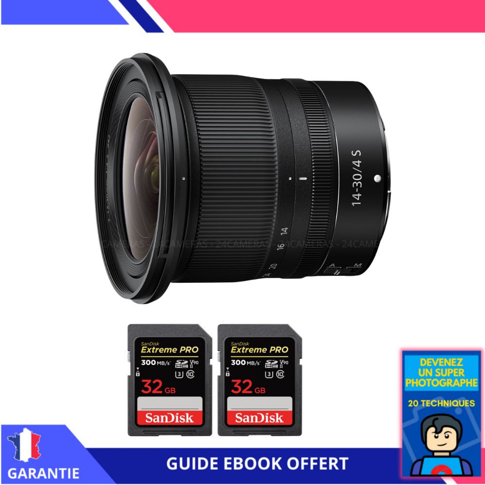 Nikon Z 14-30mm f/4 S + 2 SanDisk 32GB UHS-II 300MB/s + Ebook 'Devenez Un Super Photographe'