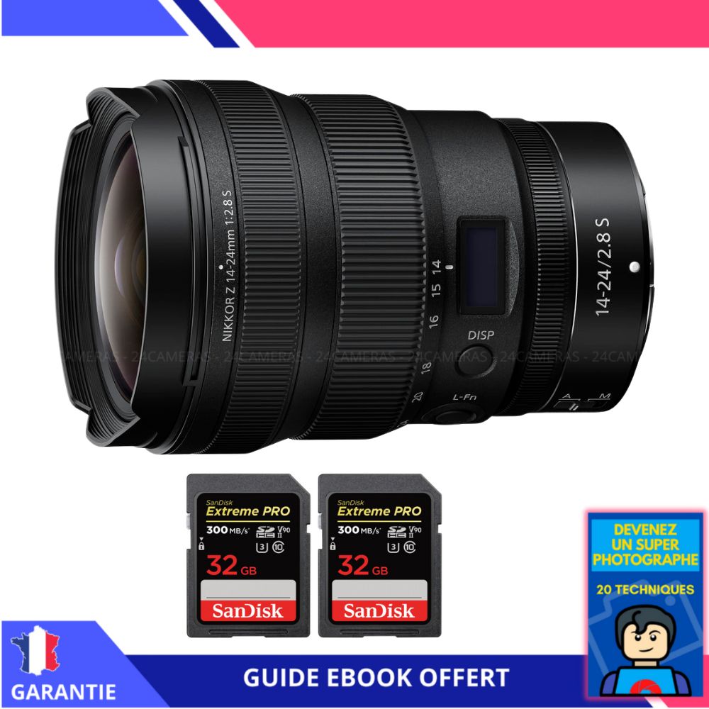 Nikon Z 14-24mm f/2.8 S Lens + 2 SanDisk 32GB UHS-II Cards + 'Become a Super Photographer' Ebook - Nikon Full Frame Lens
