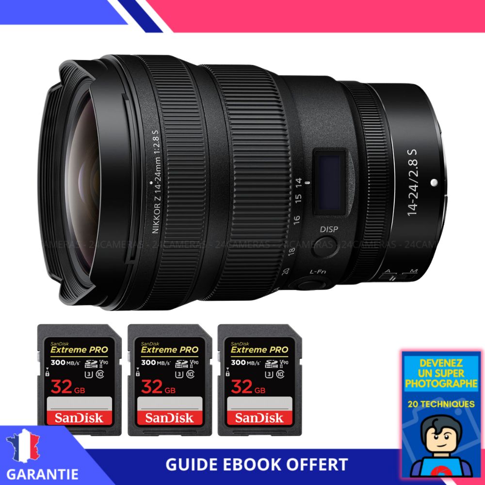Nikon Z 14-24mm f/2.8 S Lens + 3 SanDisk 32GB UHS-II Cards + 'Become a Super Photographer' Ebook - Nikon Full Frame Lens