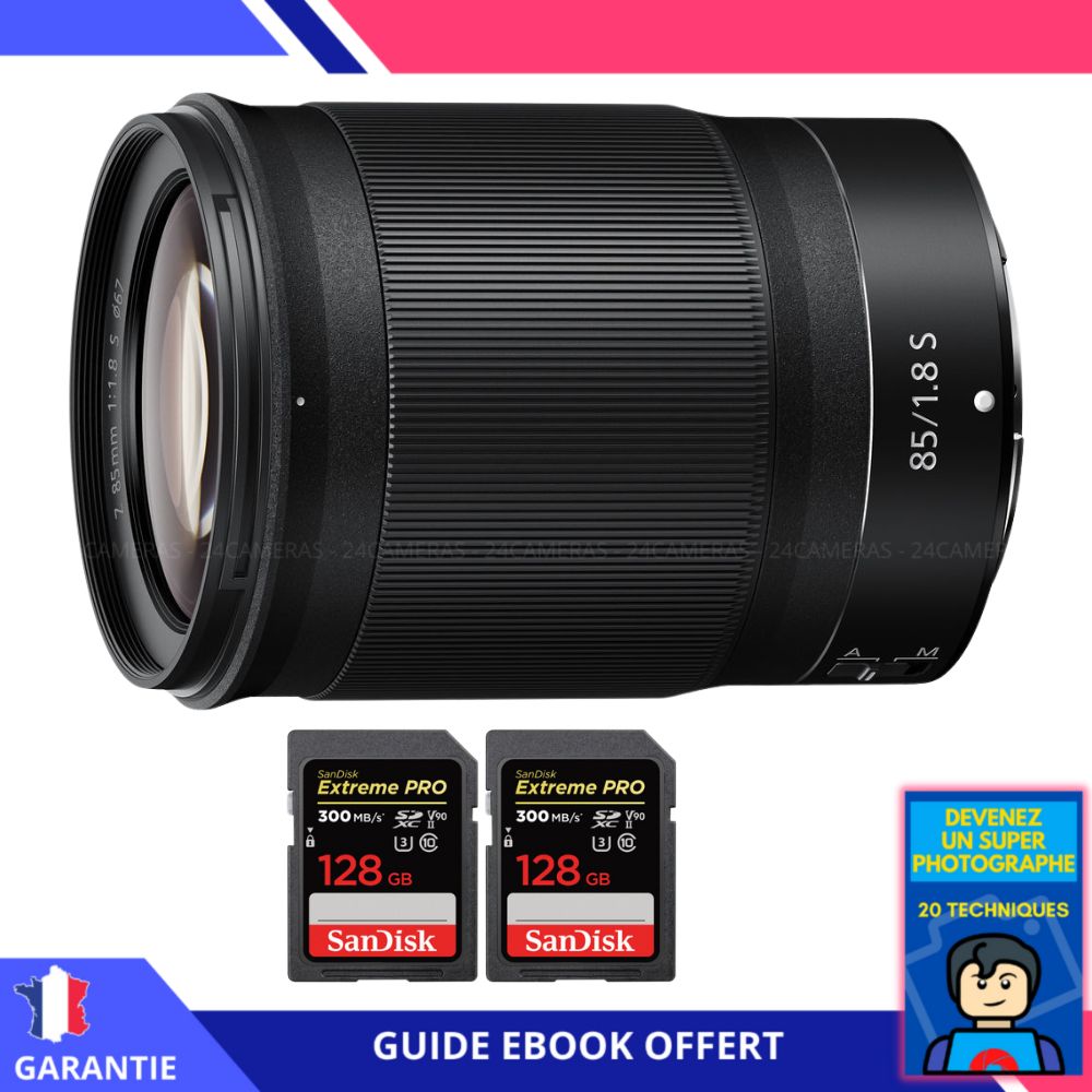 Nikon Z 85mm f/1.8 S Lens + 2 SanDisk 128GB UHS-II Cards + Ebook - 'Become a Super Photographer'