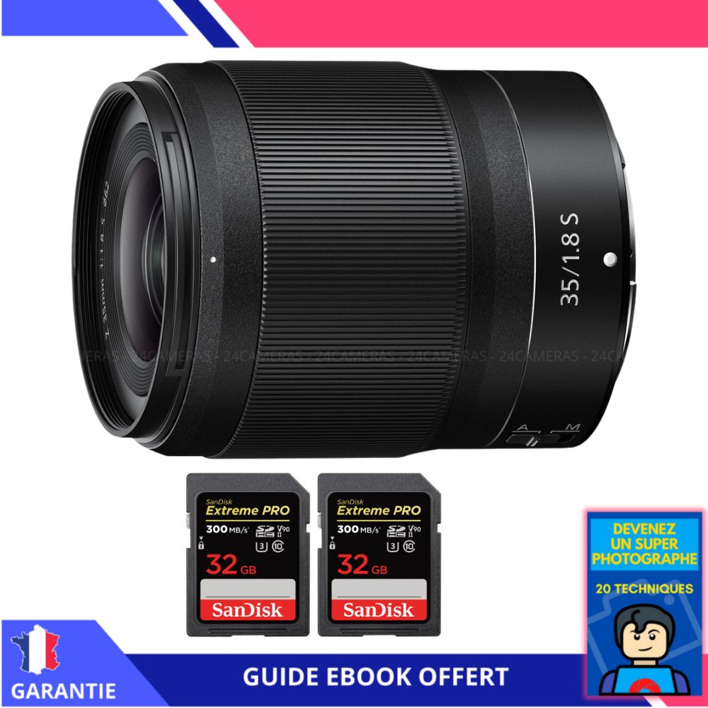 Nikon Z 35mm f/1.8 S Lens + 2 SanDisk 32GB UHS-II Cards + 'Become a Super Photographer' Ebook - Nikon Hybrid Camera Lens