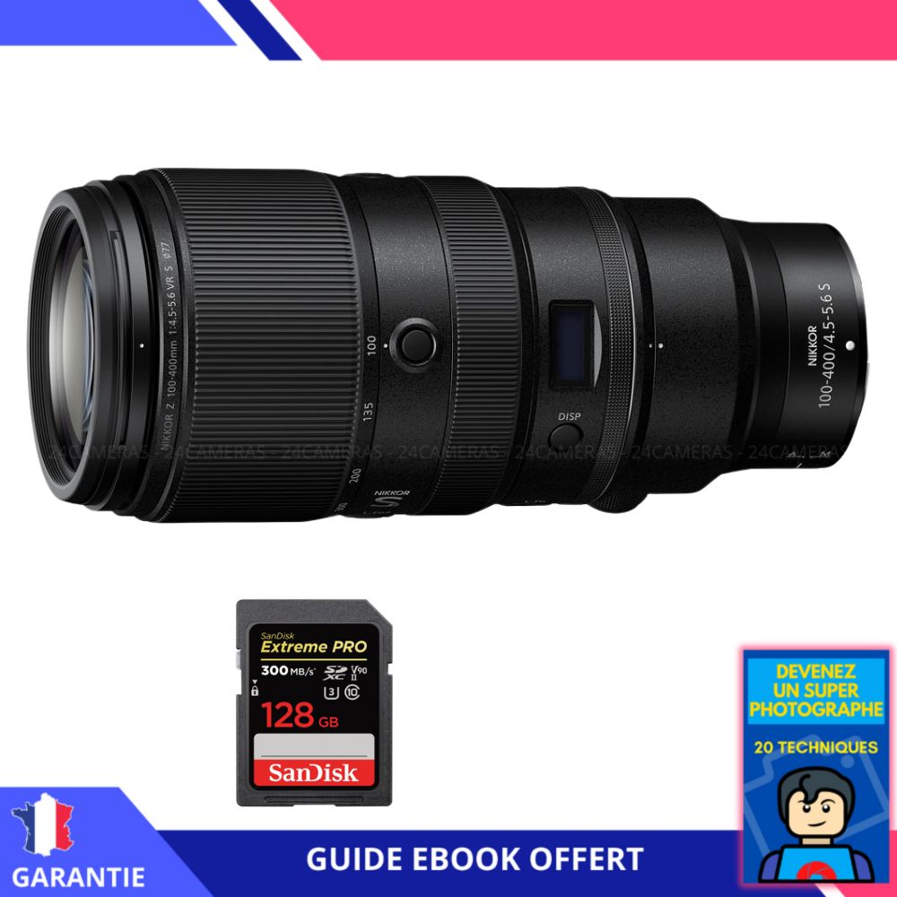 Nikon Z 100-400mm F4.5-5.6 VR S Lens + 1 SanDisk 128GB Extreme PRO UHS-II SDXC Card 300MB/s + Ebook 'Devenez Un Super Photographe' - Nikon Hybrid Z Lens