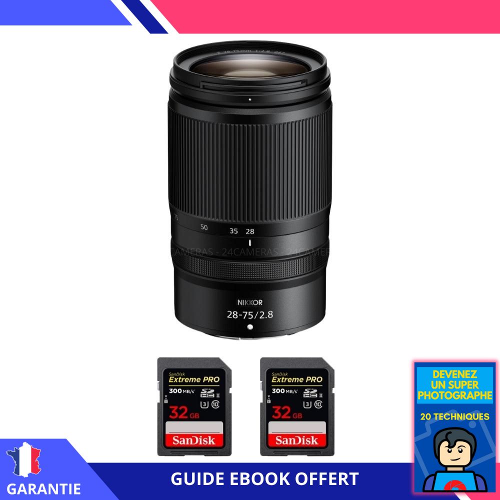 Nikon Z 28-75mm F2.8 Lens + 2x 32GB SanDisk Extreme PRO UHS-II SDXC Cards + 'Become a Super Photographer' Ebook - Nikon Hybrid Camera Lens
