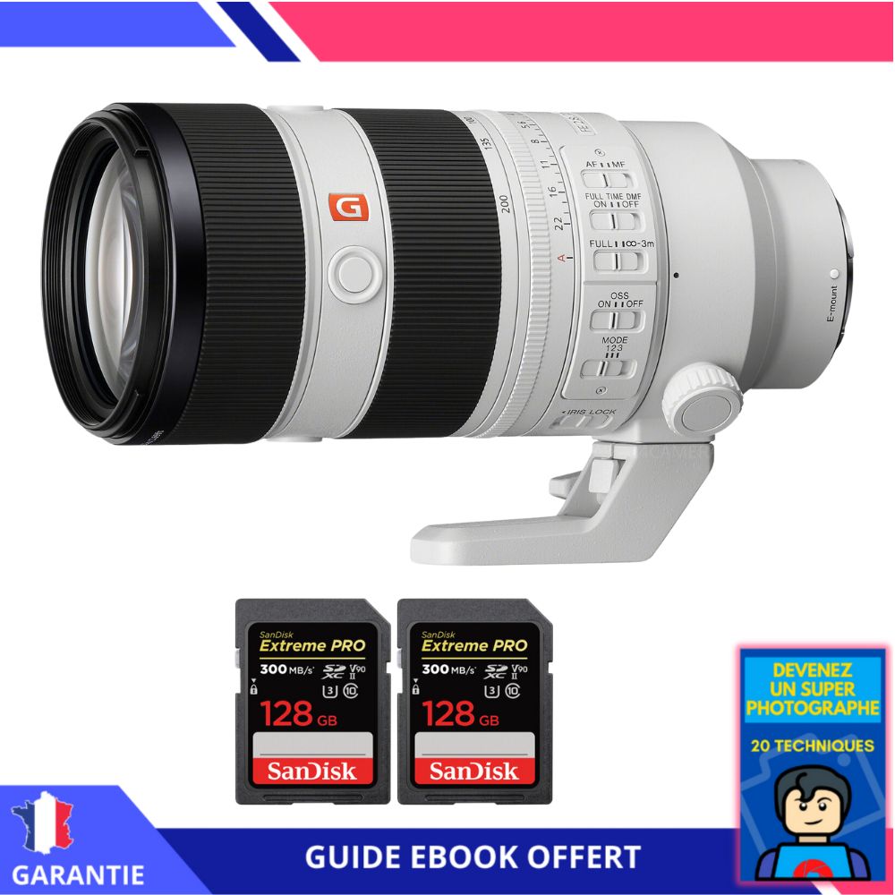 Sony FE 70-200mm F2.8 GM OSS II Lens + 2 SanDisk 128GB Extreme PRO SD Cards + 'Become a Super Photographer' Ebook - Sony Hybrid Camera Lens