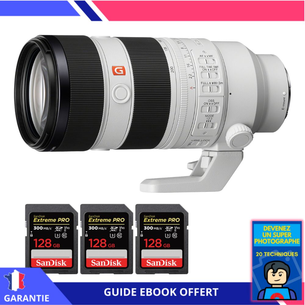 Sony FE 70-200mm F2.8 GM OSS II Lens + 3 SanDisk 128GB Extreme PRO SDXC Cards + Ebook 'Become a Super Photographer' - Sony Hybrid Camera Lens