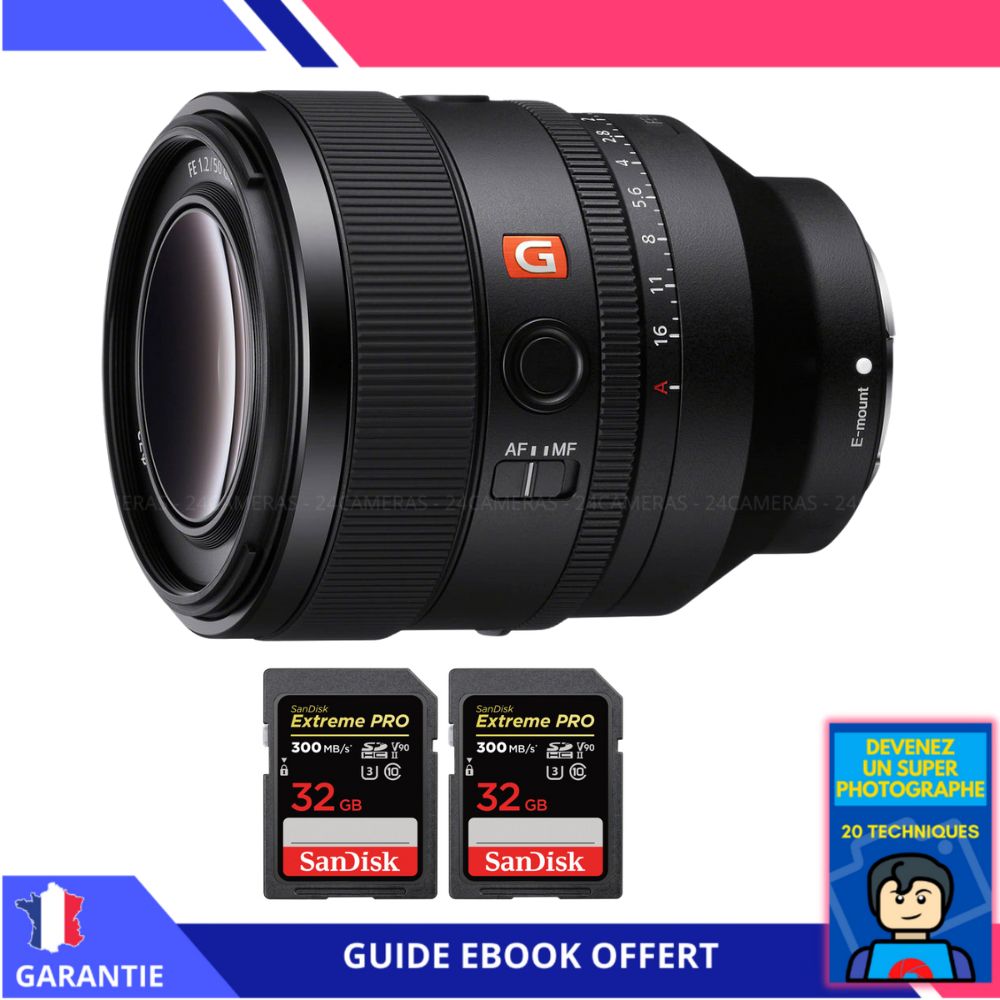 Sony FE 50mm f/1.2 GM Lens + 2 SanDisk 32GB Extreme PRO UHS-II SDXC Cards + 'Become a Super Photographer' Ebook - Sony Full-Frame E Mount Lens