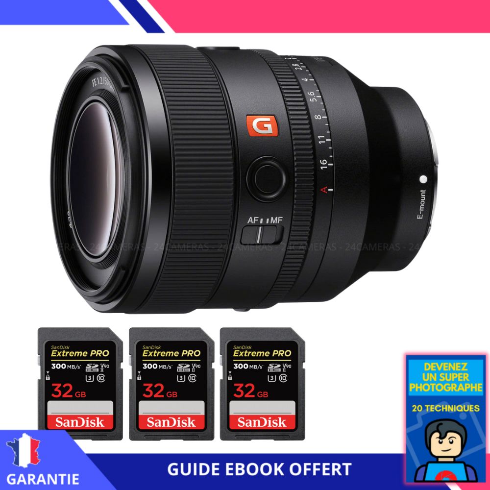 Sony FE 50mm f/1.2 GM Lens + 3 SanDisk 32GB Extreme PRO UHS-II SDXC Cards + 'Become a Super Photographer' Ebook - Sony E-mount Lens