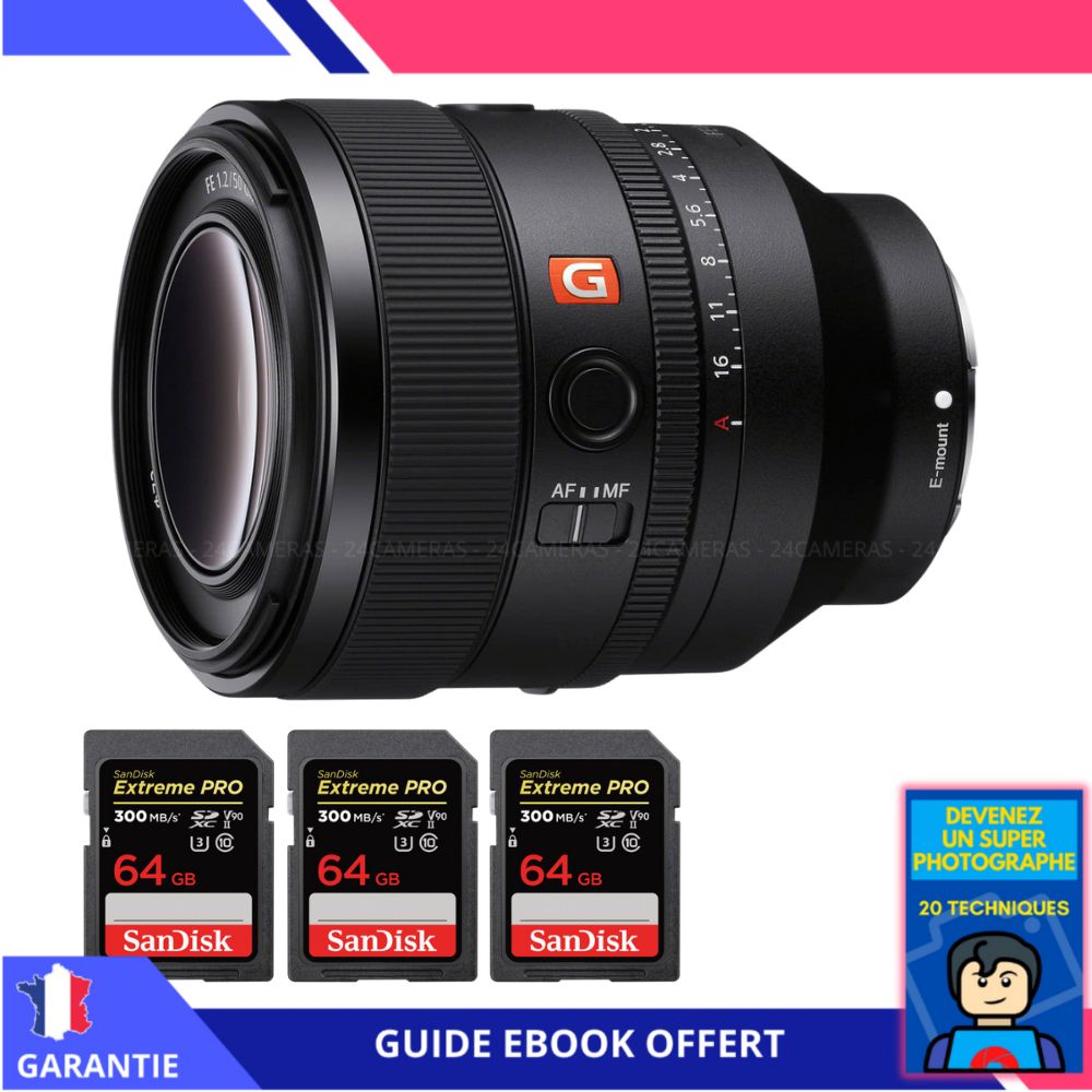 Sony FE 50mm f/1.2 GM Lens + 3 SanDisk 64GB Extreme PRO UHS-II SDXC Cards + 'Become a Super Photographer' Ebook - Sony E-mount Lens