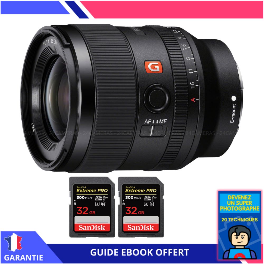 Sony FE 35mm f/1.4 GM Lens + 2 SanDisk 32GB Extreme PRO UHS-II SDXC Cards + 'Become a Super Photographer' Ebook