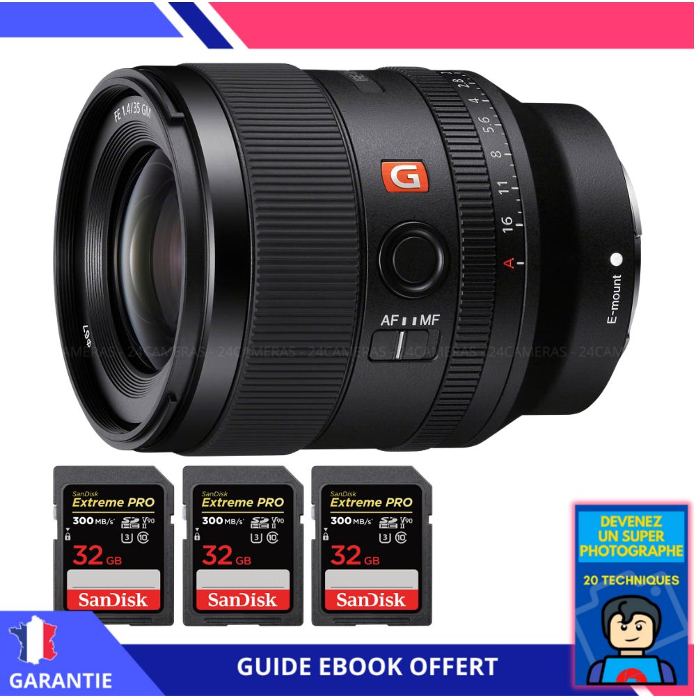Sony FE 35mm f/1.4 GM Lens + 3 SanDisk 32GB Extreme PRO UHS-II SDXC Cards + 'Become a Super Photographer' Ebook - Sony Hybrid Camera Lens
