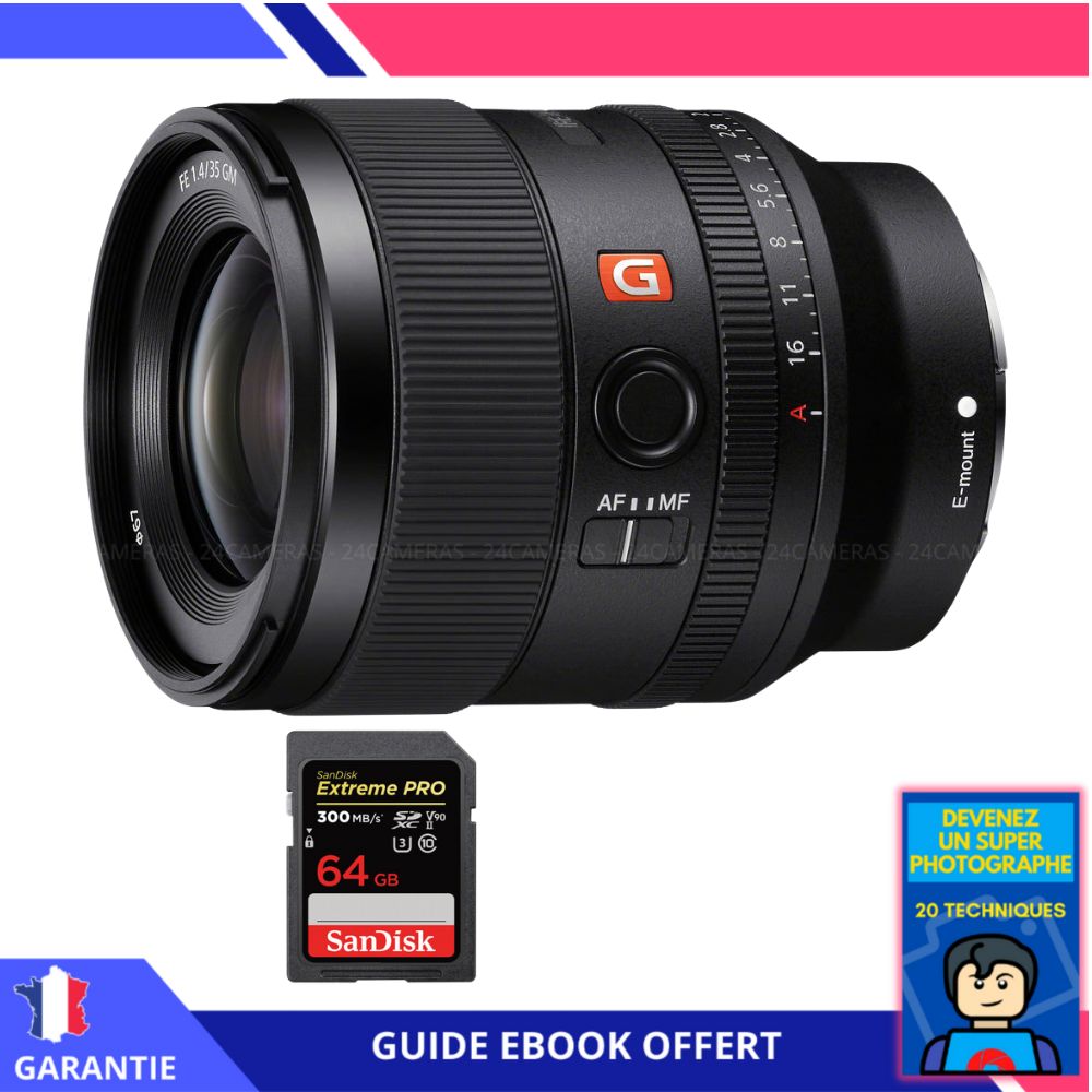 Sony FE 35mm f/1.4 GM Lens + 64GB SanDisk Extreme PRO UHS-II SDXC Card + 'Become a Super Photographer' Ebook - Sony Hybrid Camera Lens