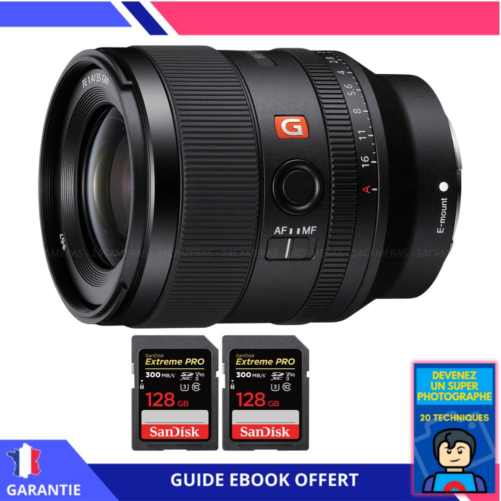 Sony FE 35mm f/1.4 GM Lens + 2 SanDisk 128GB Extreme PRO UHS-II SDXC Cards + 'Become a Super Photographer' Ebook - Sony Hybrid Camera Lens