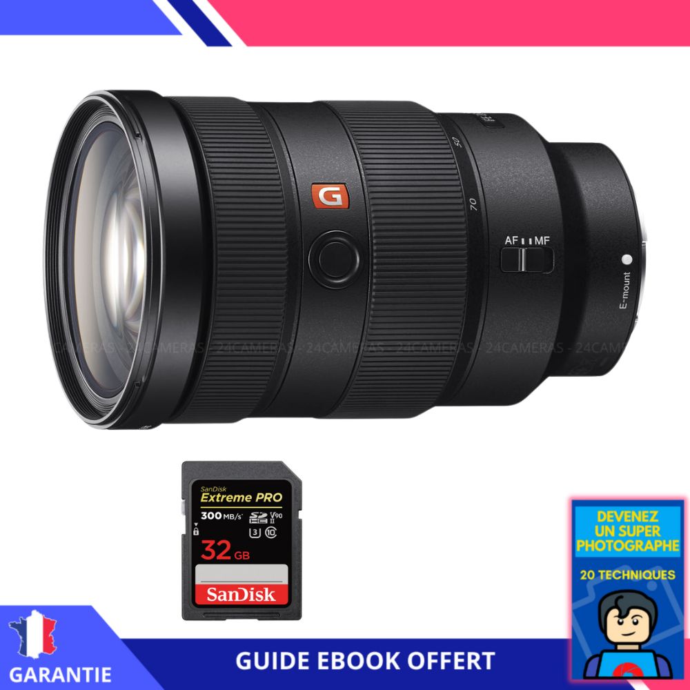 Objectif Sony FE 24-70mm f/2.8 GM + Carte SanDisk 32 Go Extreme PRO UHS-II SDXC 300 Mo/s + Guide 'Devenez un Super Photographe' - Objectif Sony pour Hybride