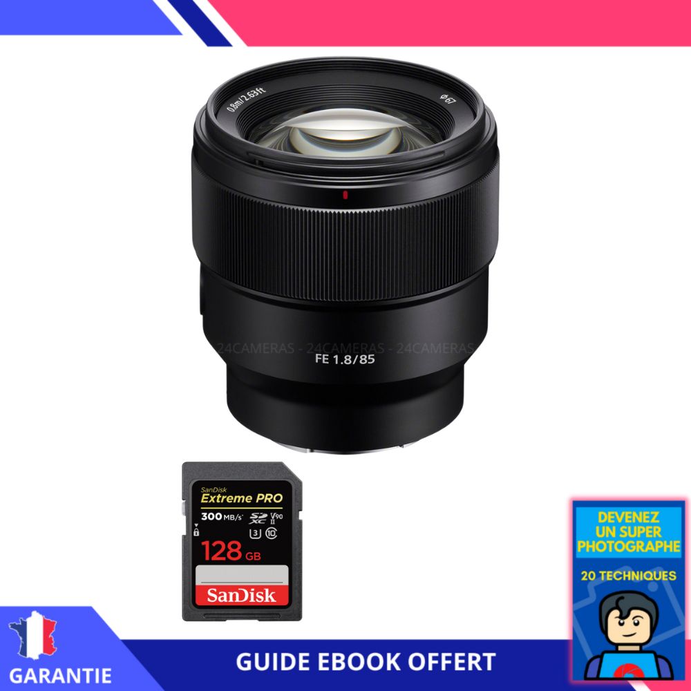 Sony FE 85mm f/1.8 Lens + 1 SanDisk 128GB Extreme PRO UHS-II SDXC Card + 'Become a Super Photographer' Ebook - Sony Full Frame Lens