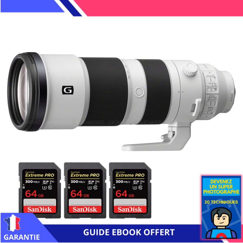 Sony FE 200-600mm f/5.6-6.3 G OSS Lens + 3 SanDisk 64GB UHS-II 300MB/s Cards + 'Become a Super Photographer' Ebook - Sony Hybrid Camera Lens