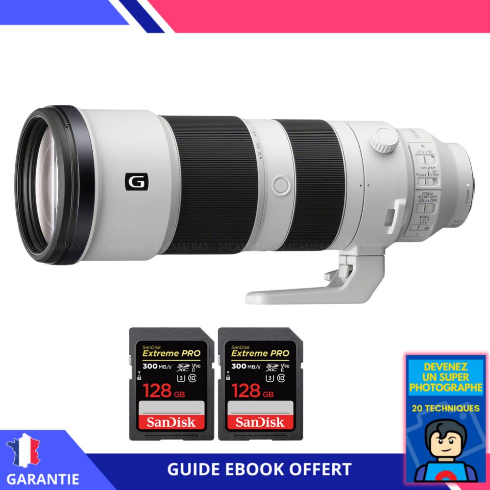 Sony FE 200-600mm f/5.6-6.3 G OSS Lens + 2 SanDisk 128GB UHS-II 300MB/s Cards + 'Become a Super Photographer' Ebook - Sony Hybrid Camera Lens