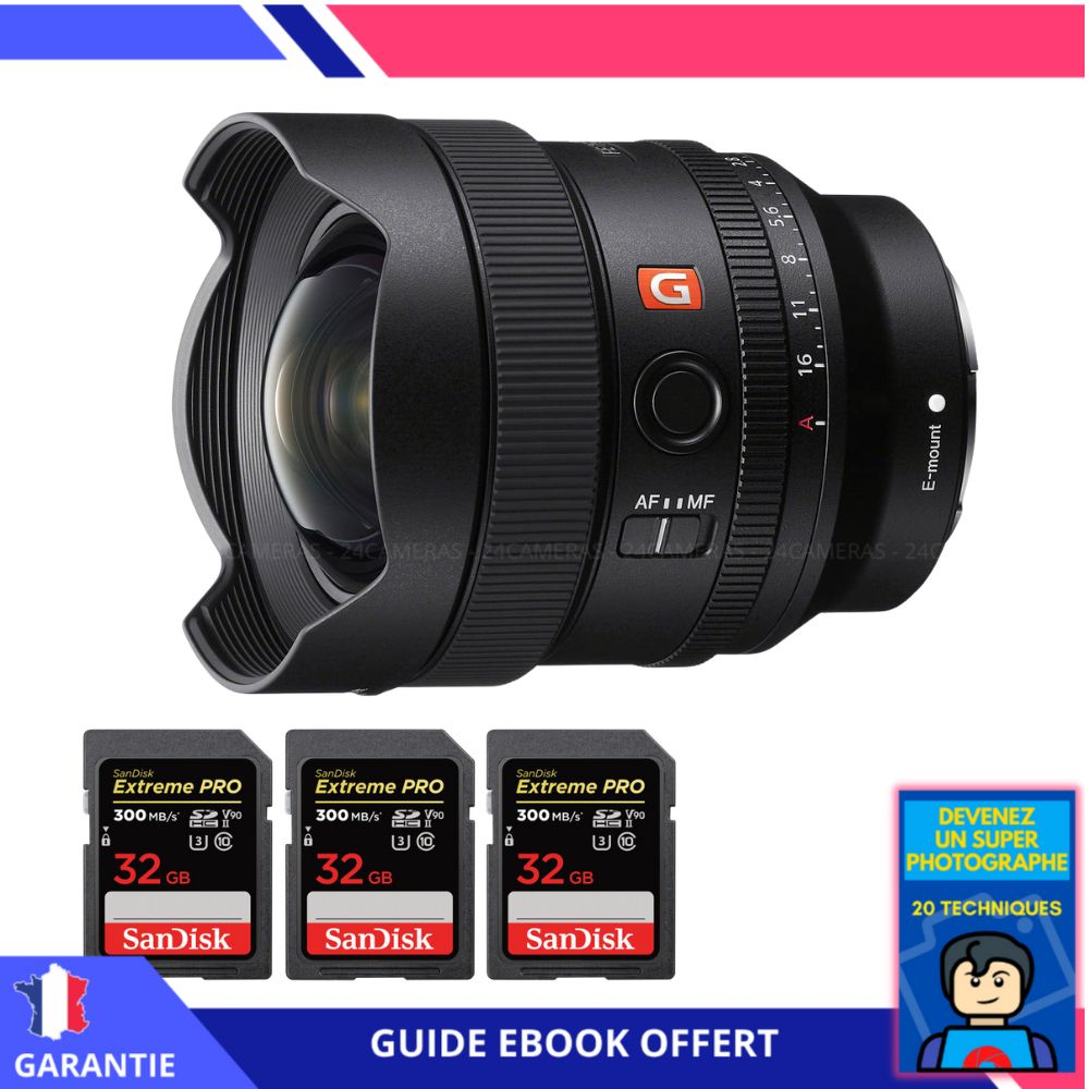 Sony FE 14mm f/1.8 GM Lens + 3 SanDisk 32GB UHS-II Cards + 'Become a Super Photographer' Ebook - Sony Full Frame Lens